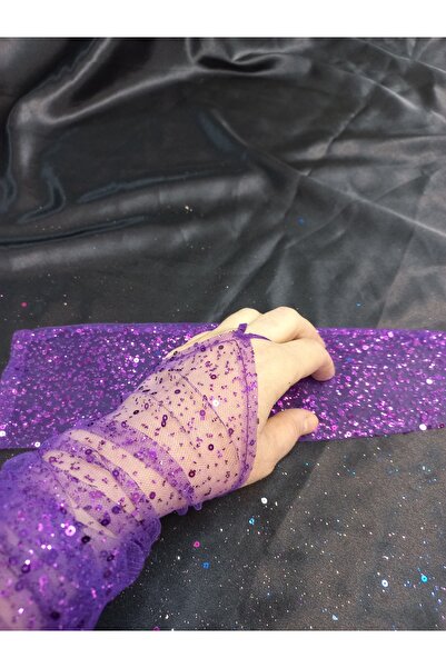 Qrsln قفازات فيسبيرا اللامعة المزينة بالترتر باللون الأرجواني