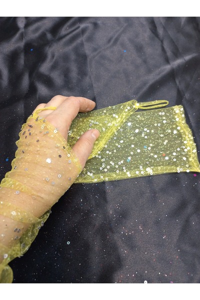 Qrsln قفازات فيسبيرا اللامعة المزينة بالترتر باللون الأصفر