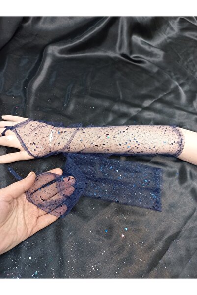 Qrsln قفازات شاهماران مزينة بالترتر اللامع من فيسبيرا باللون الأزرق الداكن