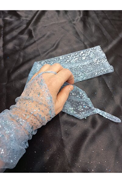 Qrsln Vespera ışıltılı payetli şahmaran eldiven mavi