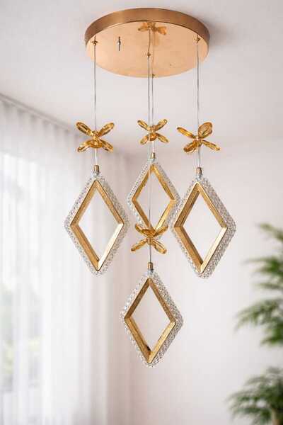 Marsel Lighting sare 4lü gold avize 3 renk led ısıklı KUMANDALI salon oturma ...