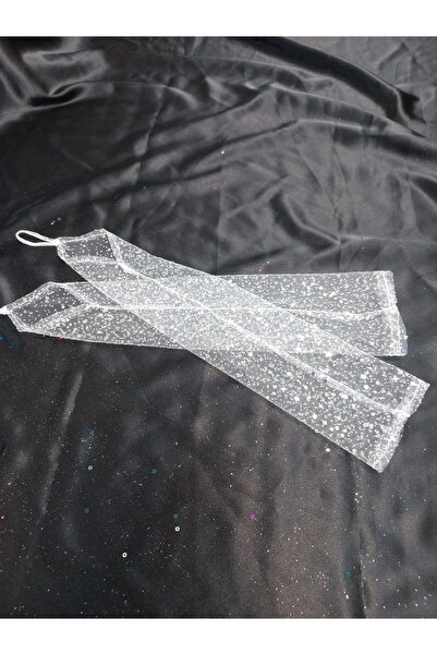 Qrsln قفازات فيسبيرا اللامعة المزينة بالترتر باللون الأبيض