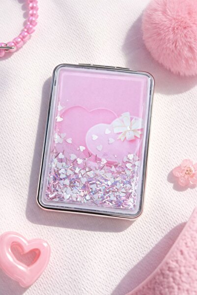 özgürce İki Taraflı Simli Kozmetik Çanta ve Cep Aynası, Büyüteçli, Şık ve Kul...