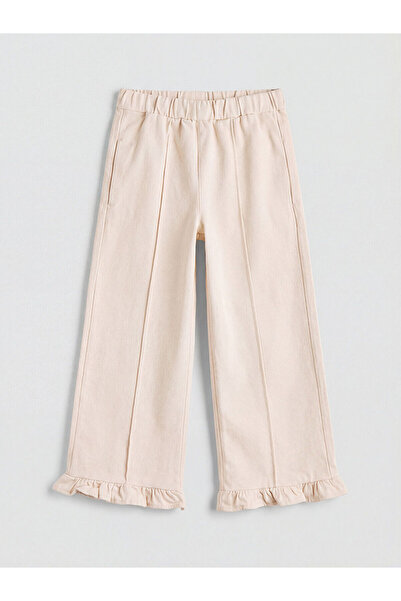 LC Waikiki بنطلون بناتي من مجموعة إلسيفا باللون البيج مع خصر مطاطي من قماش ال...