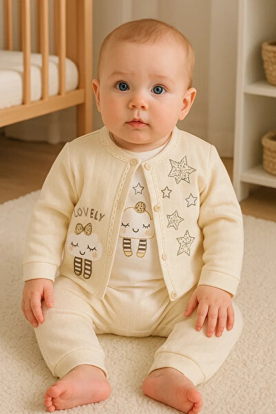 Generic Brand Lovely Star Patterned 3-Piece Baby Girl Set with Cardigan