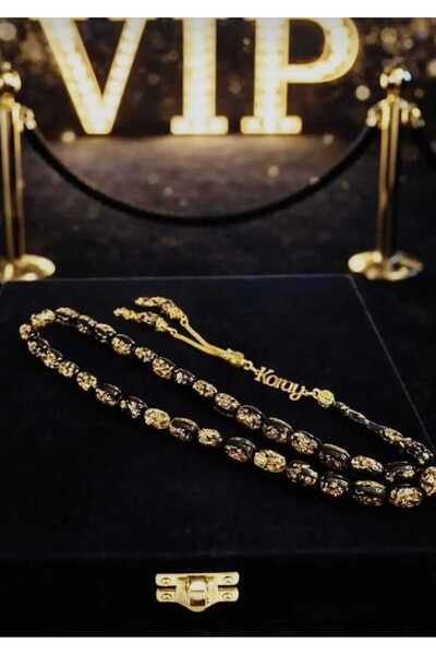 kehriadana aksesuar na kehribar altın parçacıklı isme özel tasarlanır tesbih