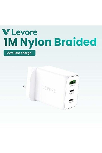 Levore Wall charger with Dual 65W 2XUSB-C Ports and 30W GaN-3 1XUSB-A Port - ...