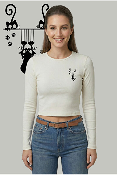 Kurun's Collection Bluză cu mânecă lungă din țesătură moale pisică cu imprime...