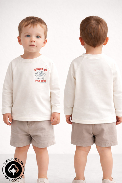 Miniel Unisex 3 Dog Baskılı %100 Pamuklu Oversize Uzun Kollu T-shirt Bebek-Çocuk