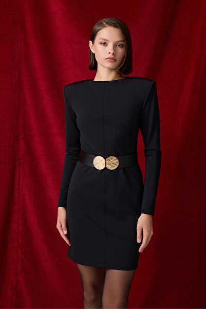 Jus De Pommes SİYAH VATKALI UZUN KOLLU MİNİ ELBİSE