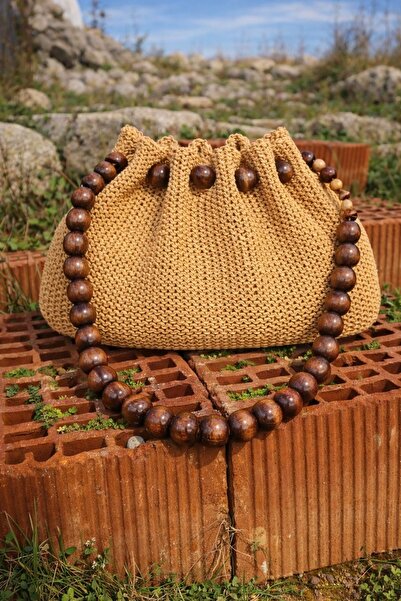 Yumak Dekor Grup Drveni Sa perlama pleteni od pruća ručno izrađeni Torba za rame
