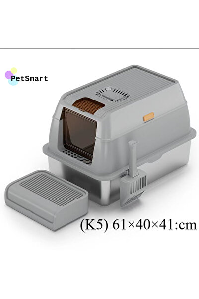 cat litter box-Ella Stainless Steel Cat Litter Box with Lid, XL Large Enclose...