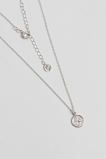 So CHIC... Minimal Totem 18 Ayar Beyaz Altın Kaplama 60 Cm Gümüş Uzun Kolye