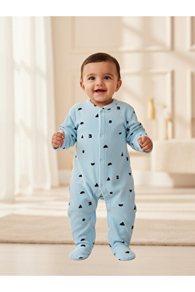 Infancie By Styli Baby Girls Printed Velour Footed Sleepsuit