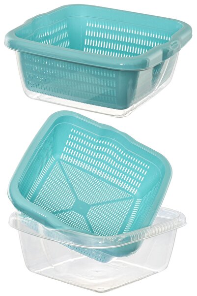 FeyzaDesign Badyalı Kare Süzgeçli Kap 7000 ml, Meyve Yıkama ve Saklama İçin I...