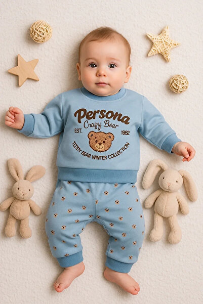 Generic Brand Persona Bear Embroidered 100% Cotton 2-Piece Baby Boy Set