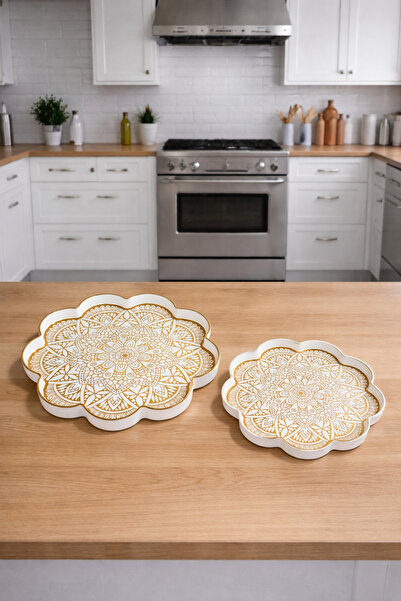 Zucci Home Akdeniz Esintisi 2'li Dekoratif Papatya Sunum Tepsisi | Daisy Mand...