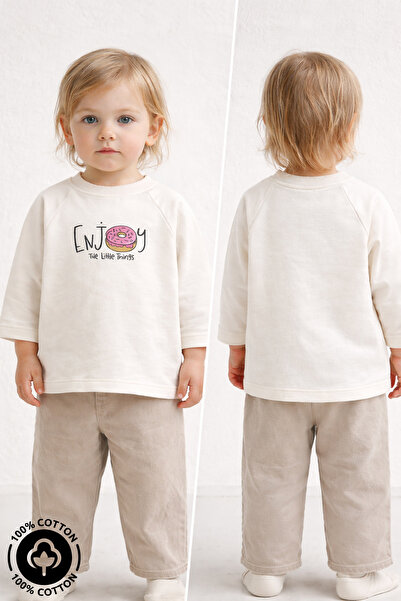 Miniel Kız Enjoy Donut Baskılı %100 Pamuklu Oversize Uzun Kollu T-shirt Bebek...
