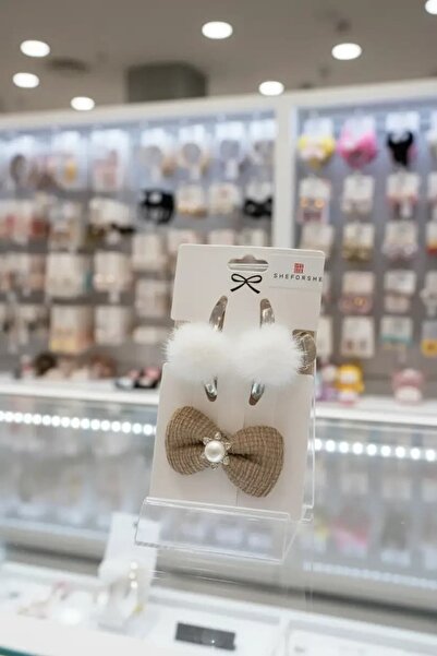 Miniso مشبك مطاطي بفيونكة بيج-بني 2 قطعة + مشبك ريشي 4 قطع - أنيق ومتعدد الاس...