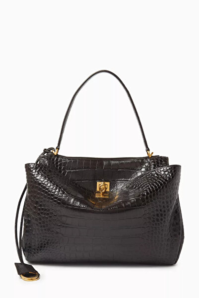 Balencia Medium Rodeo Handbag in Croc-embossed Leather