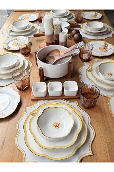 ROSSEV Porselen Yemek Takımı 6 Kişilik 53 Parça Alessa Sarı Akasya