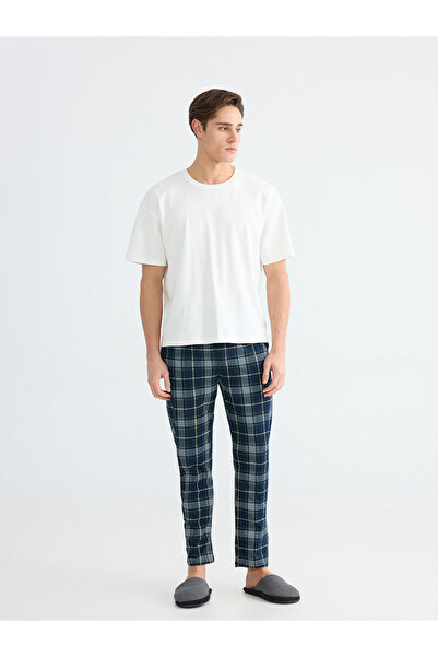 LC Waikiki Navy Blue Standard Fit Plaid Men's Pajama Bottoms