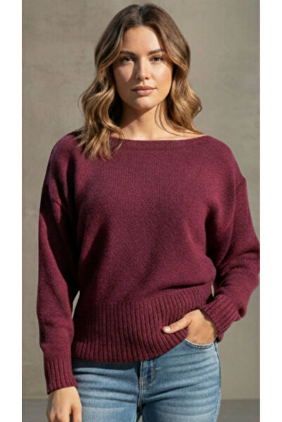 VEGENZE Ženski bordo pulover sa lađastim izrezom Mekane teksture
