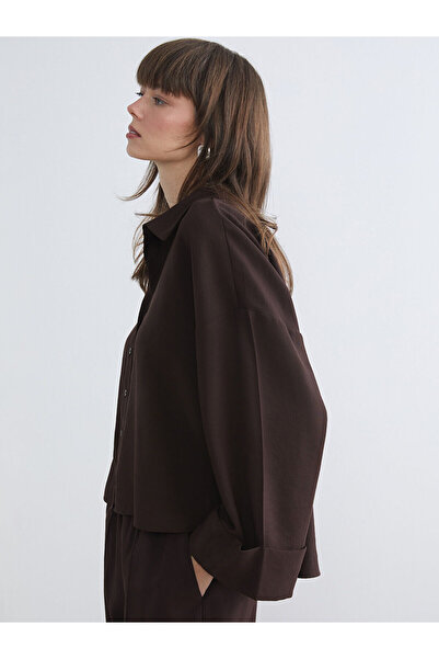 LC Waikiki Elsiva Collection Kahverengi Oversize Kadın Gömlek
