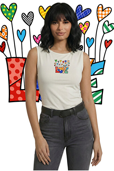 Kurun's Collection Обичам цветни сърца, отпечатани върху мека материя, блуза ...