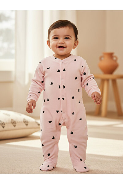 Infancie By Styli Baby Girls Printed Velour Footed Sleepsuit