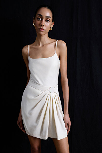 rue Aksesuar Detaylı Mini Ekru Etek