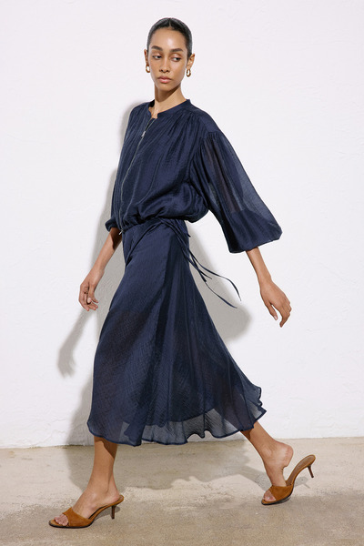 rue Metal Fermuarlı Belden Büzgülü Lacivert Ceket