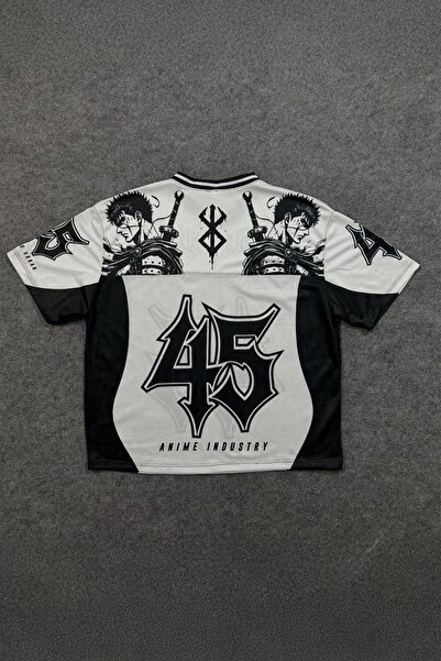 Köstebek White Anime Berserk Guts 45 Number V-Neck Unisex Jersey