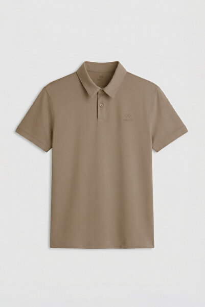 TOMMY LIFE Dark Beige Standard Fit Basic Polo Collar Men's T-Shirt - 87748