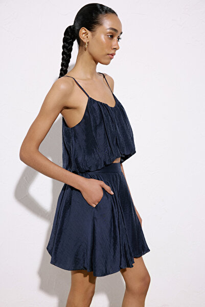 rue Yüksek Bel Balon Kesim Mini Lacivert Etek