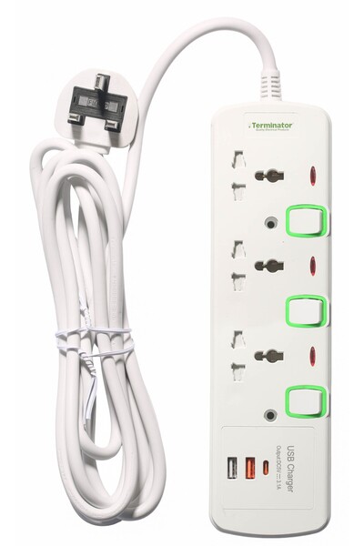 Terminatör Terminator Brand Universal Power Extension Socket with 3USB (A & C...