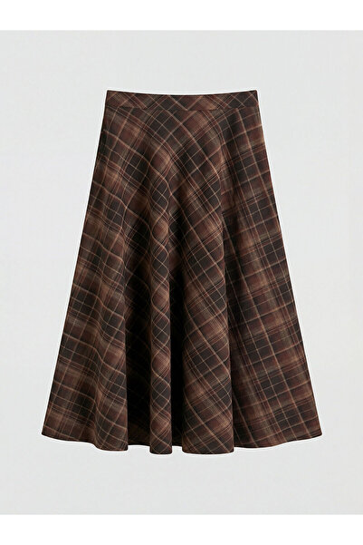 LC Waikiki Peak New Season Plaid Flared Skirt with Zipper at the Waist