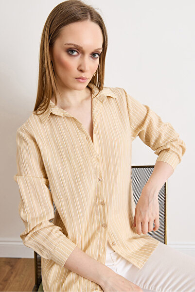 Olalook Cămașă Stone pentru femei cu dungi lejer țesut GML-19001427