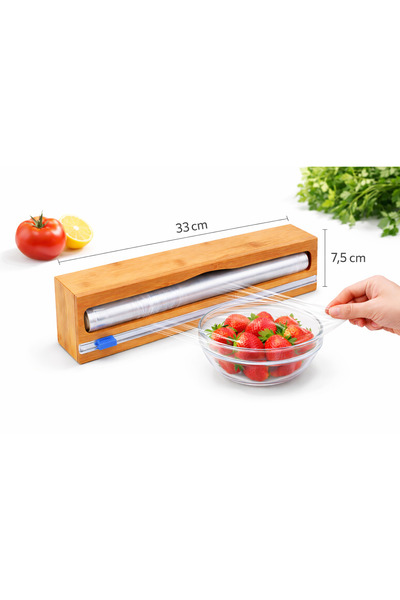 FeyzaDesign Bambu Streç Film Kesici 33 cm, Kaydırmalı Güvenli Kesim Mekanizması