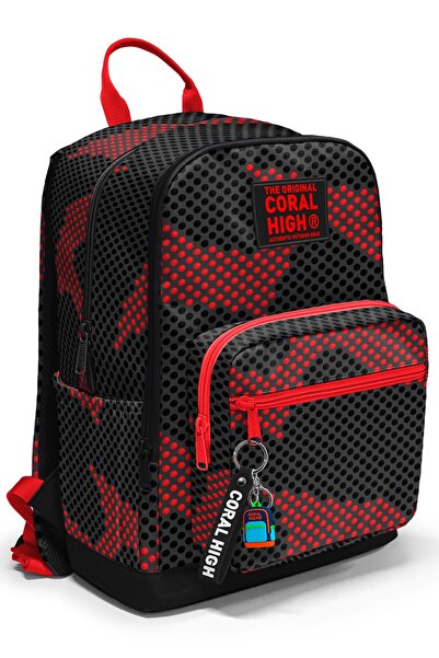 Coral High Black Red Patterned School Backpack 33233