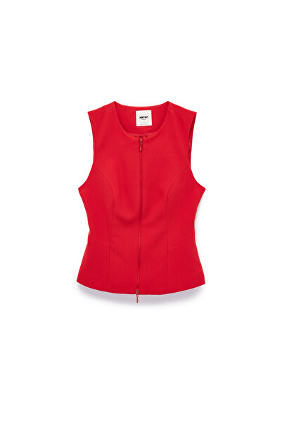 Koton Bisiklet Yaka Kolsuz Fermuarlı Viskon Karışımlı Yelek