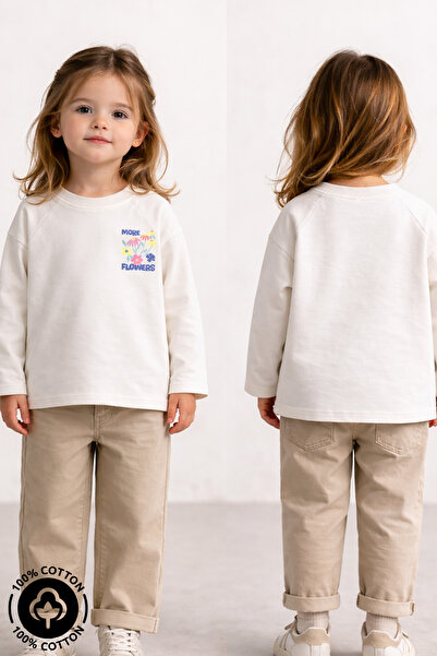 Miniel Kız More Flowers Baskılı %100 Pamuklu Oversize Uzun Kollu T-shirt Bebe...