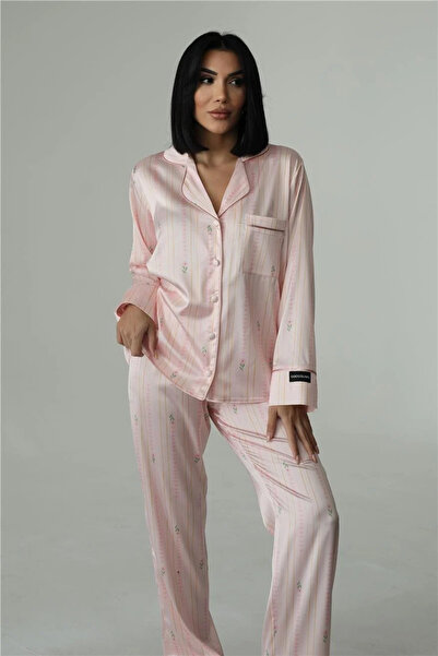 delis Women's two-piece pajama set, with buttons – 2500020, Powder pink