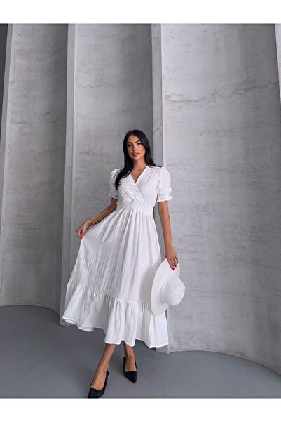 NFES TEKSTİL 125 CM MÜSLİN KISA KOL ELBİSE