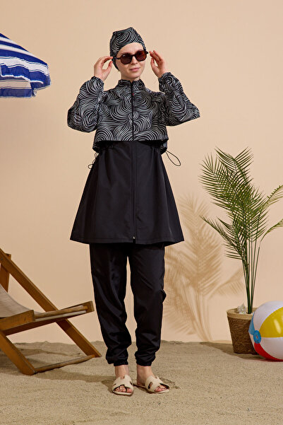 GAVLİA Women's Hijab Swimsuit 4-Piece Set Full Coverage Zippered..