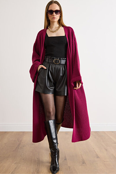 Olalook Women's Cherry Rotten Cuff Folded Maxi Knitwear Cardigan Hrk-19000297