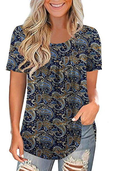 OEM Bluză casual pentru femei, mâneci scurte, dantelă, albastru închis, mărim...