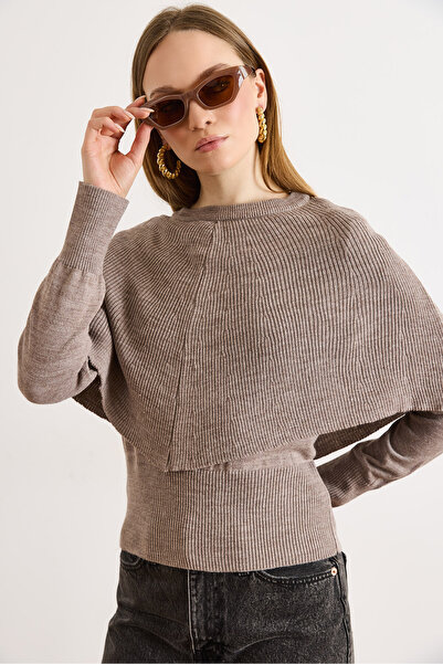 Olalook Women's Mink Cape Detailed Seasonal Knitwear Sweater Kzk-19001168