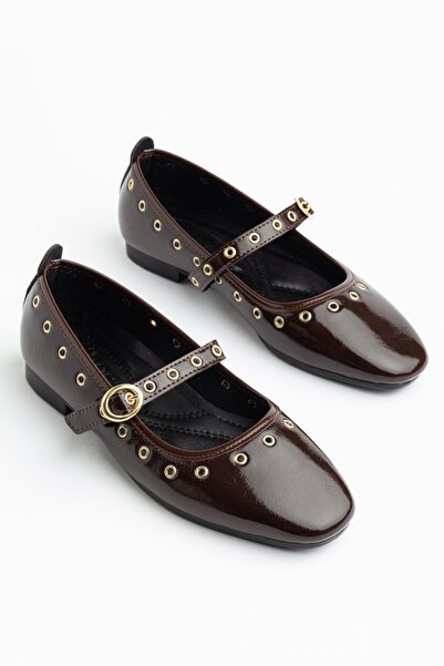 Hayalimdeki Ayakkabı Cască de damă din piele lacuită maro amară cu detalii au...