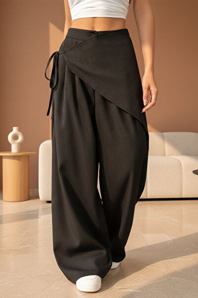 nurbeli Women's High Waist Asymmetrical Design Palazzo Trousers